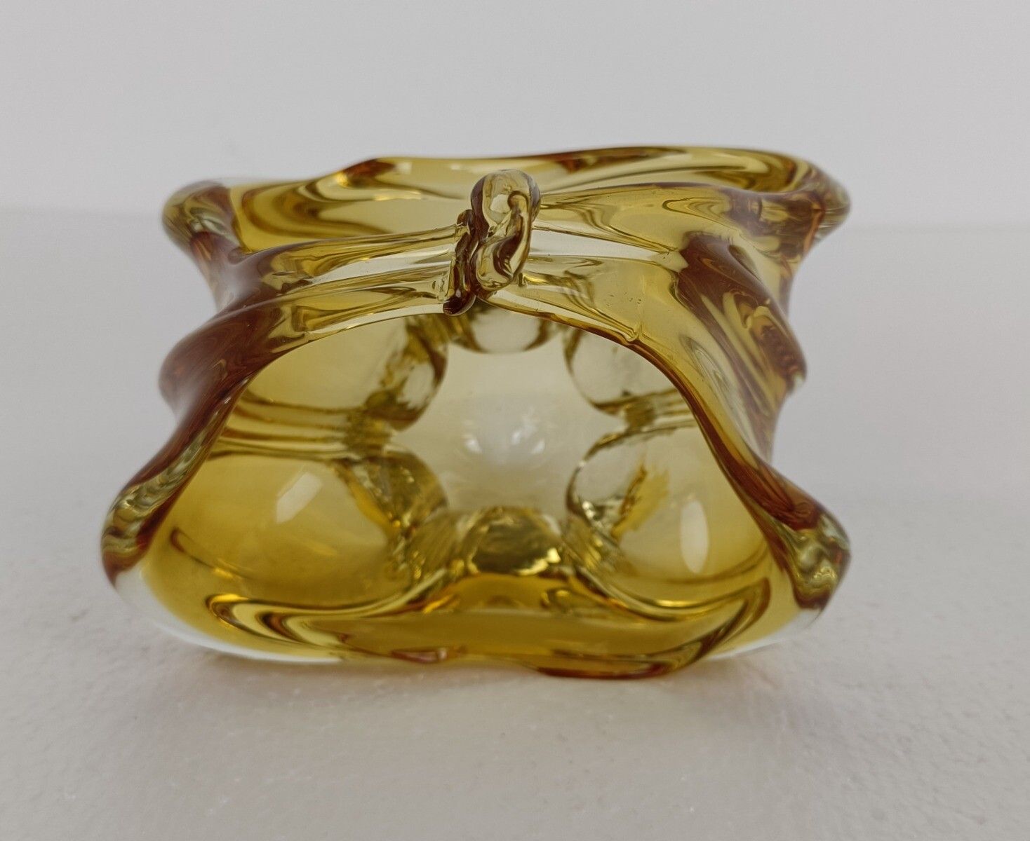 Art Glass Centerpiece Bowl Fruit Dish Murano Italy Amber Brown Small Gorgeous photo vinterior