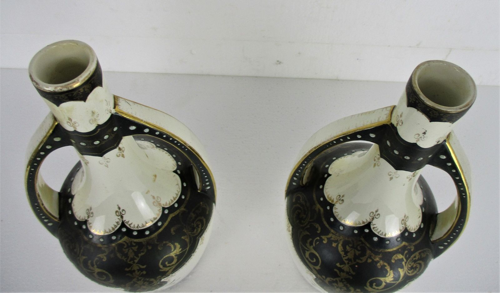 Couple Vases Handles Porcelain Enamel Boch Freres Keramis Bfk Gorgeous Rare Coll photo for sale