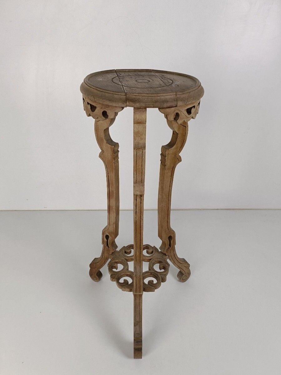 Sandblasted  Carved Wood Two Tier Pedestal Ornate Antique Plant Bonsai Table Sta photo vinterior