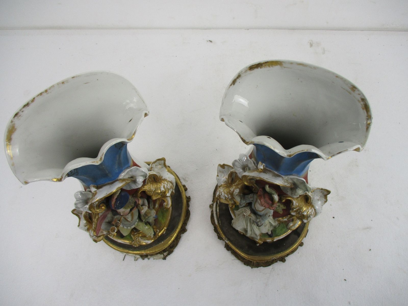 Stunning Pair Large Antique Vieux Paris Porcelain Flair Cornet Vases Porcelain F photo 768.0