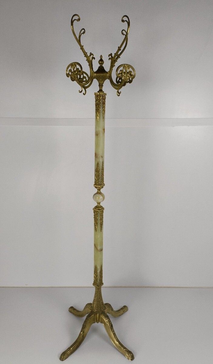 Mid Century Modern Onyx Marble Brass Hall Tree Coat Hat Rack Eyecatcher Hollywoo photo furniture