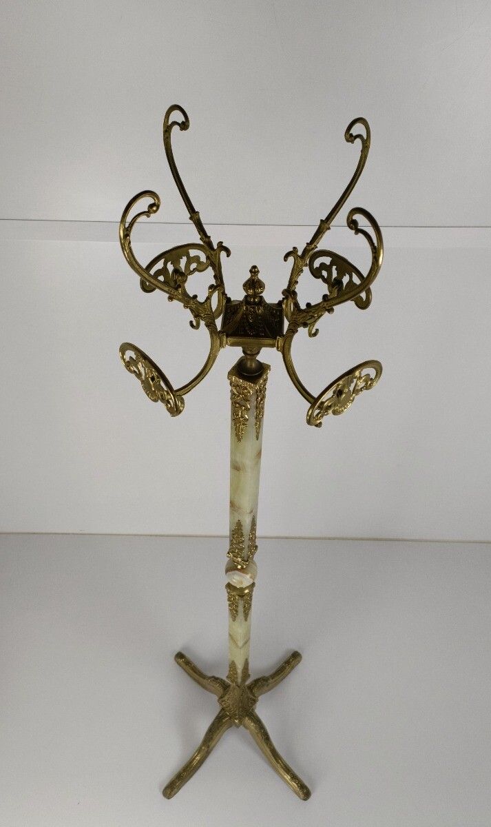 photo furniture Mid Century Modern Onyx Marble Brass Hall Tree Coat Hat Rack Eyecatcher Hollywoo