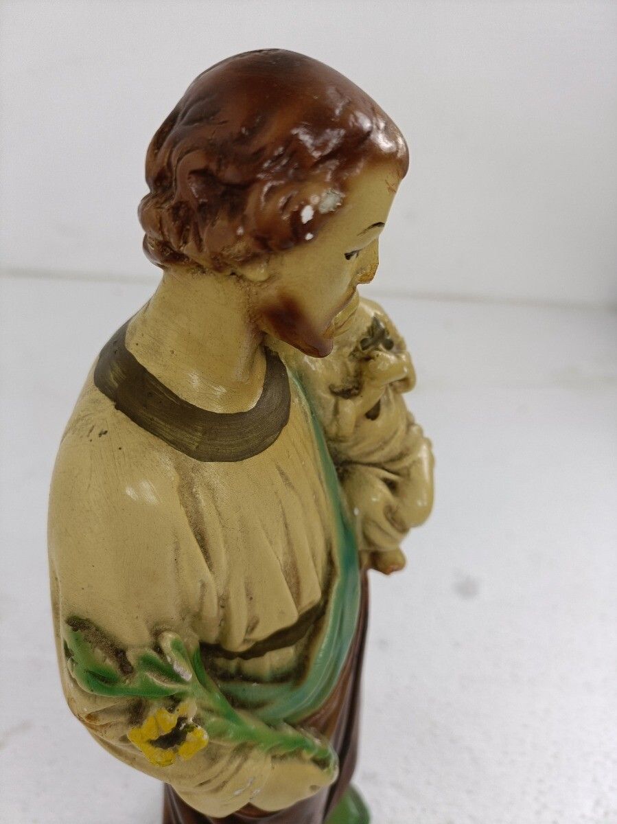 Statue Saint Joseph Protector Of Homes Infant Jesus Polychrome Plaster Lillies photo buy