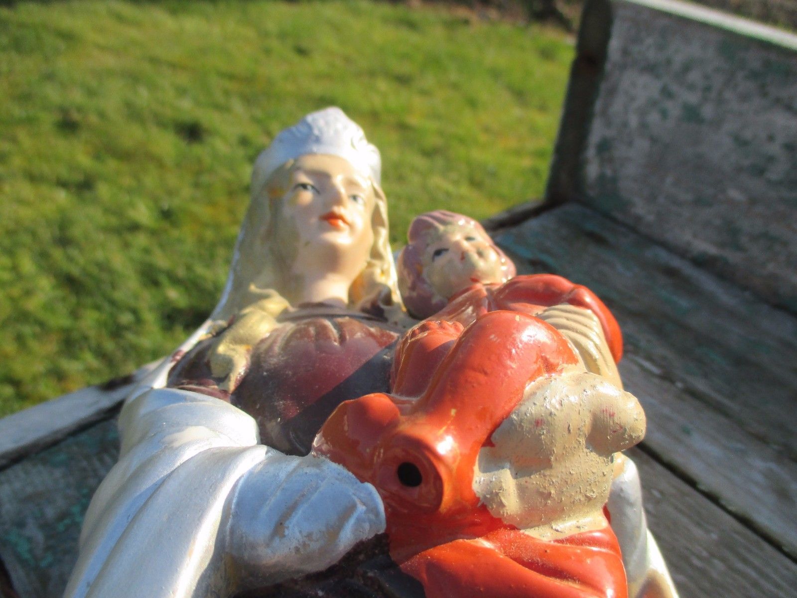 photo furniture Vintage Virgin Mary Madonna With Child Porcelain Statue Catholic Lovely 14.56"