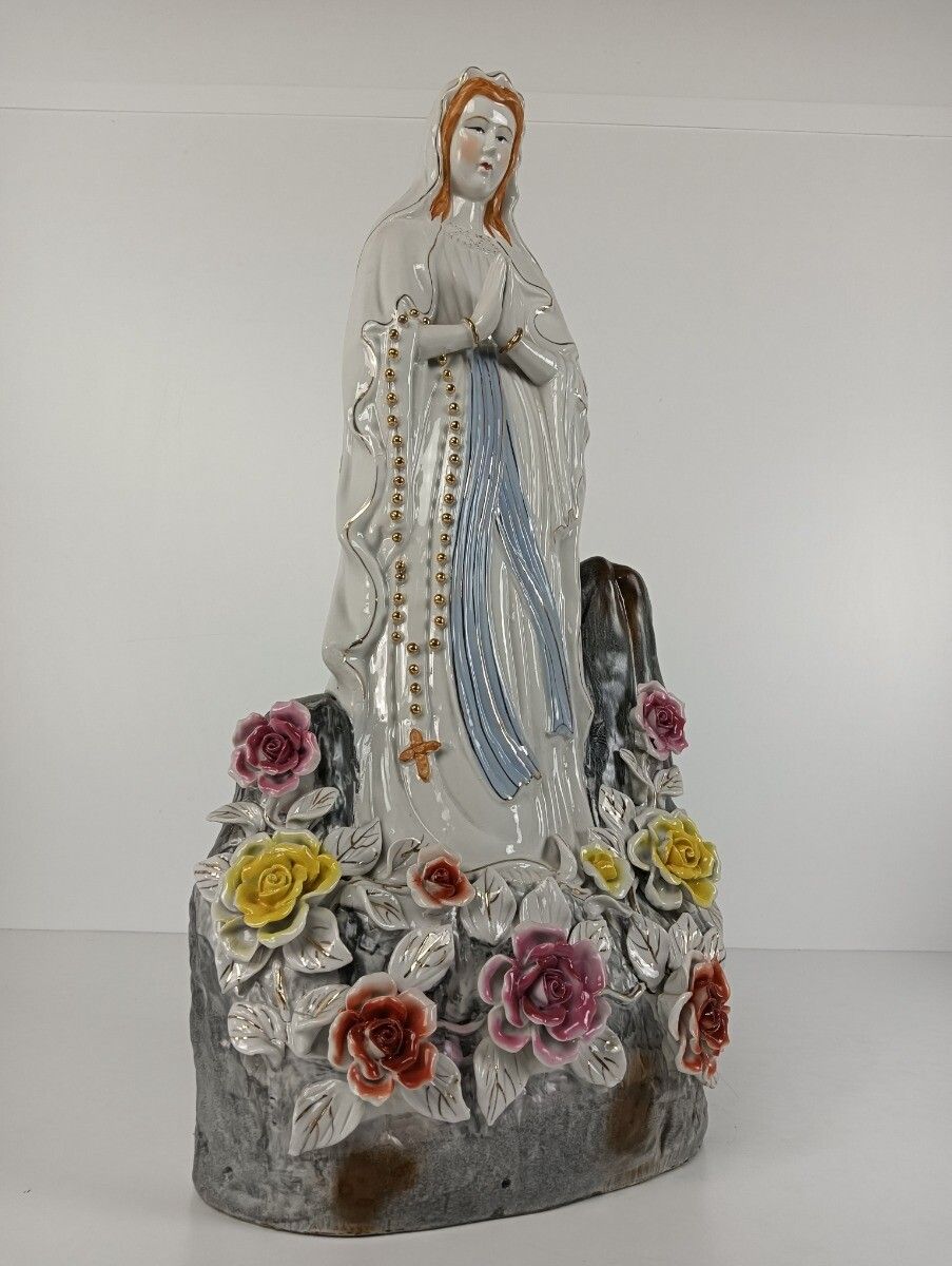 Vintage  Large Statue Figurine Notre Dame De Lourdes Chinaware Porcelain  France photo Art