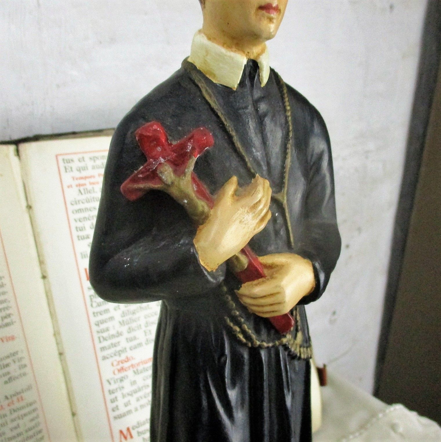 Antique Statue Saint Santo Gerard Santo Majella Dragon Plaster Priest Gothic photo for sale