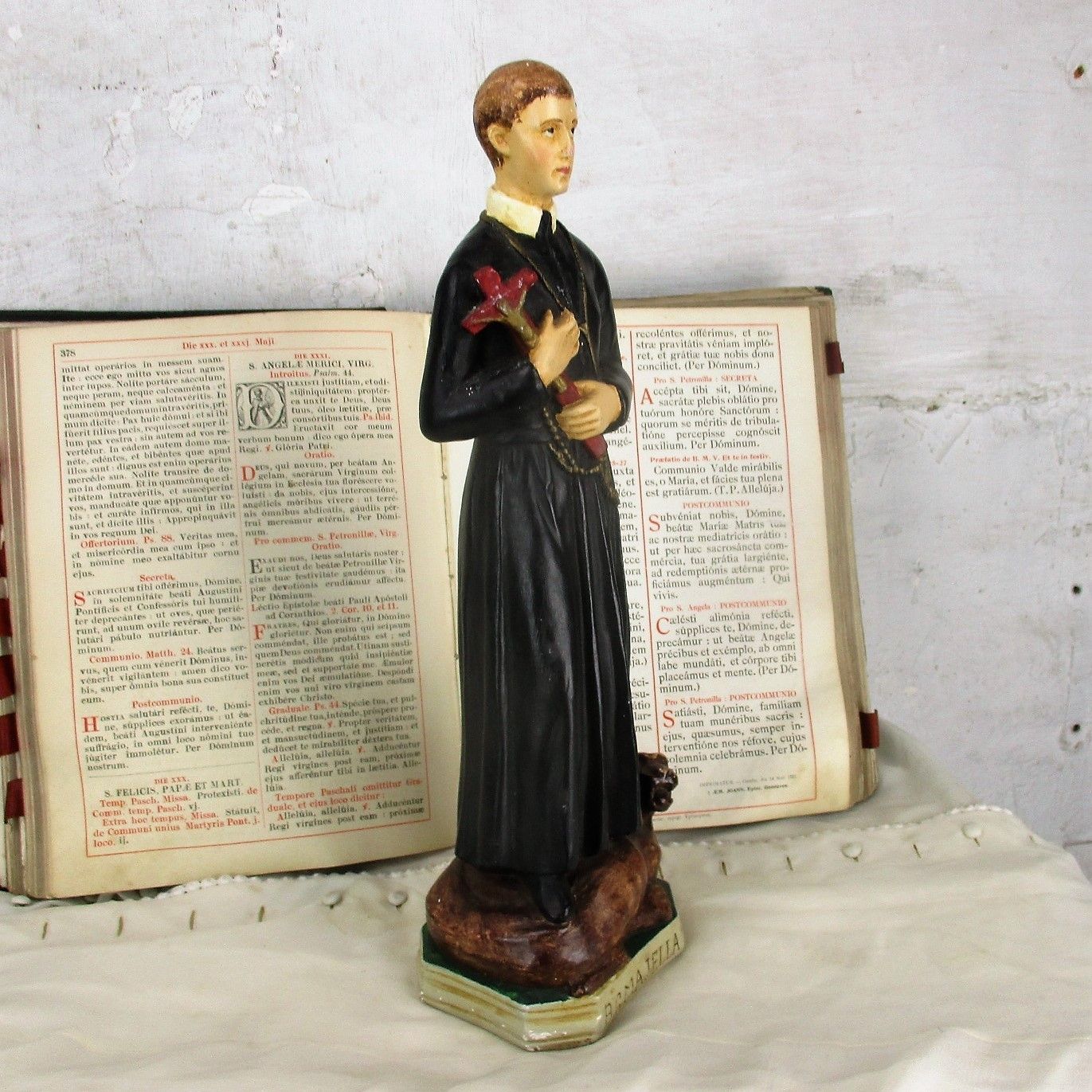 Antique Statue Saint Santo Gerard Santo Majella Dragon Plaster Priest Gothic photo 223.0