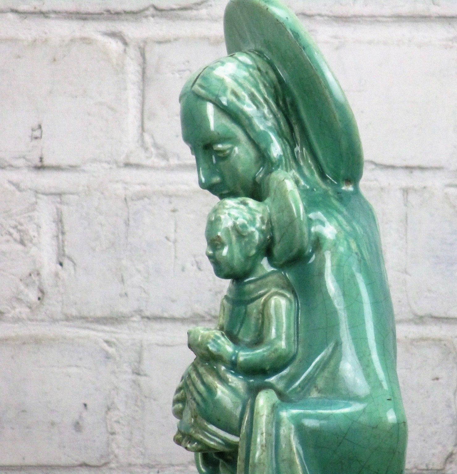 Statue Flemish Pottery Poterie Flamande Madonna Virgin Mary Infant Child 20.47" photo Art