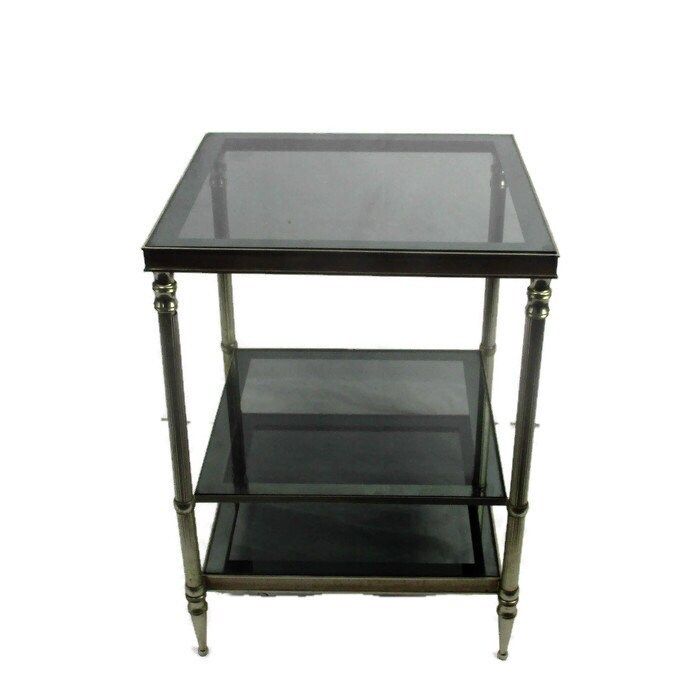 Vintage Small Coffee Cocktail Side Table 3 Tier Smoked Glass Chrome Funky Practi
