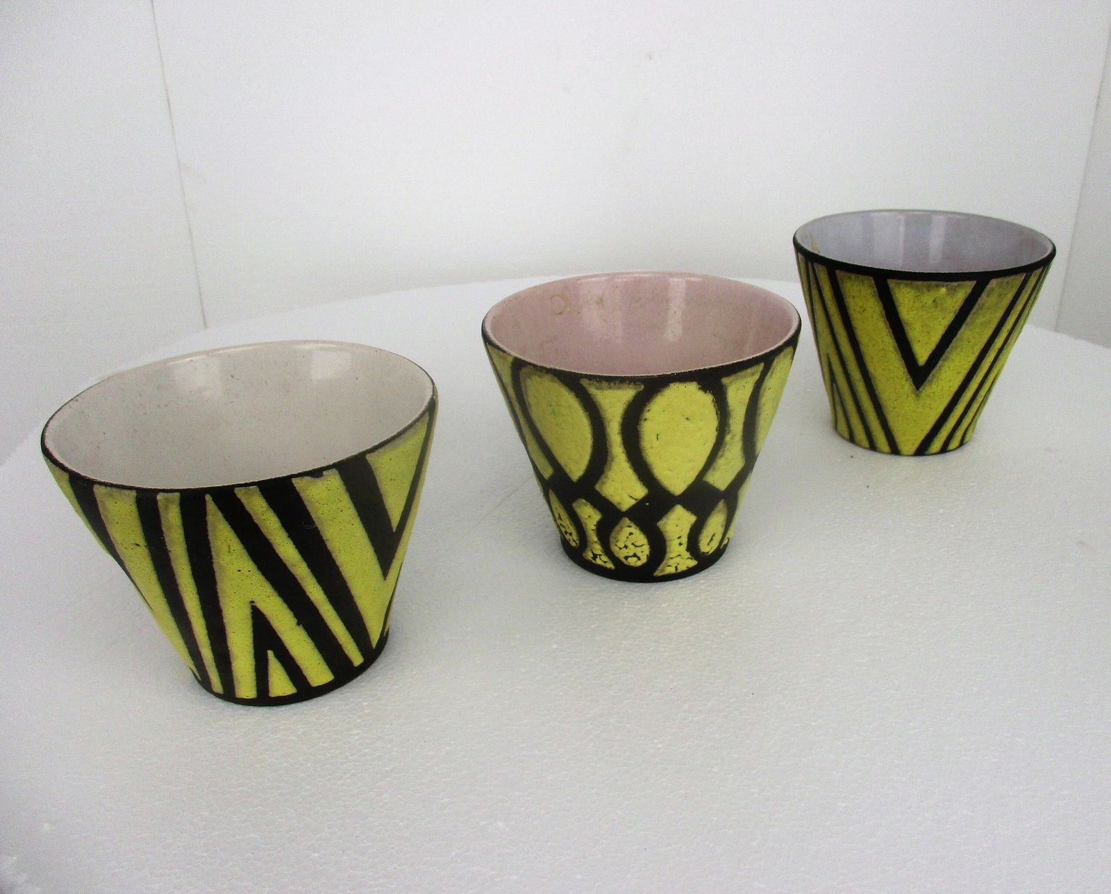 Set Of 3 West Germany Vintage Mid Century Modern Planters Flower Pots Ceramic Ab photo 97.0