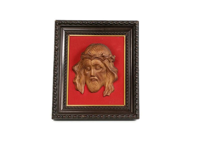 Frame Wall Hanging Carved Wooden Jesus Head Of Thorns Framed Vintage Christianit
