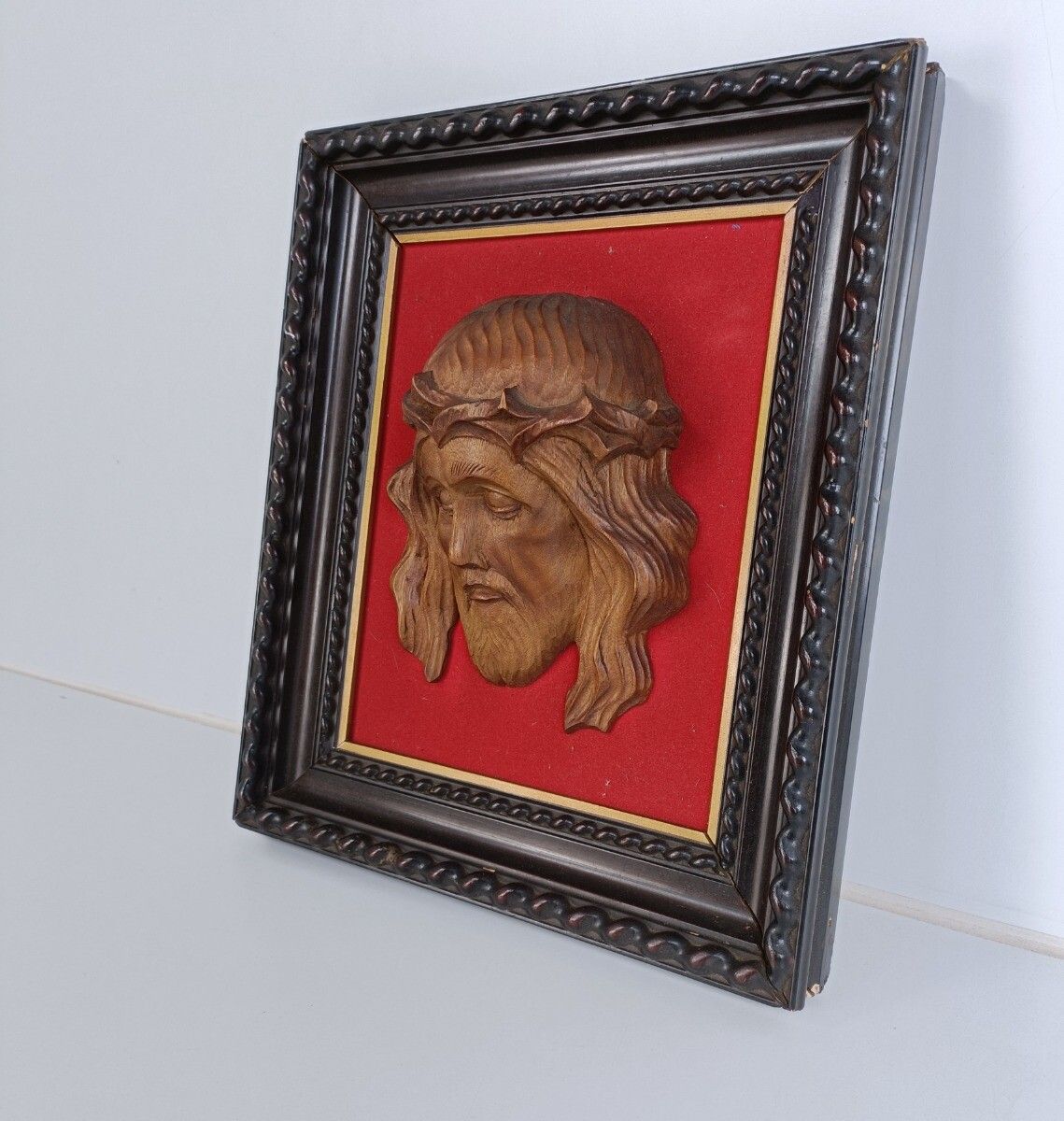 Frame Wall Hanging Carved Wooden Jesus Head Of Thorns Framed Vintage Christianit photo for sale