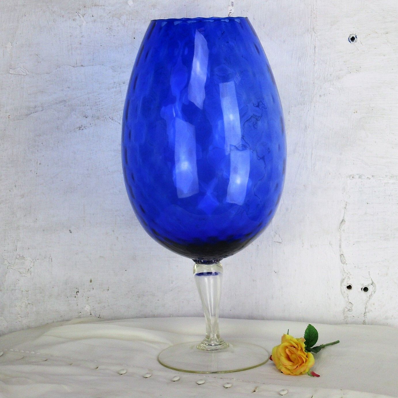 Xl Italian Cobalt Blue  Art Glass Vase Goblet Jar Chalice Mid Century Modern Htf photo furniture