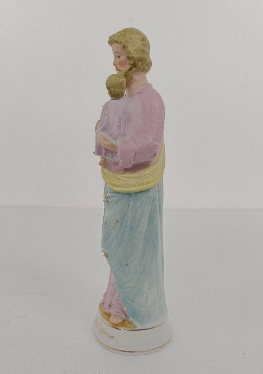 photo furniture Statue Saint Joseph Protector Of Homes Infant Jesus Bisque Porcelain  Vintage