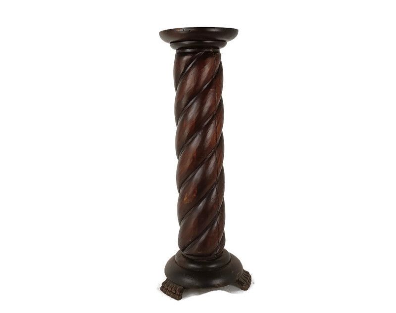Large Hand Carved Wood Barley Twist  Farmhouse Country Barn Style T  Side Displa