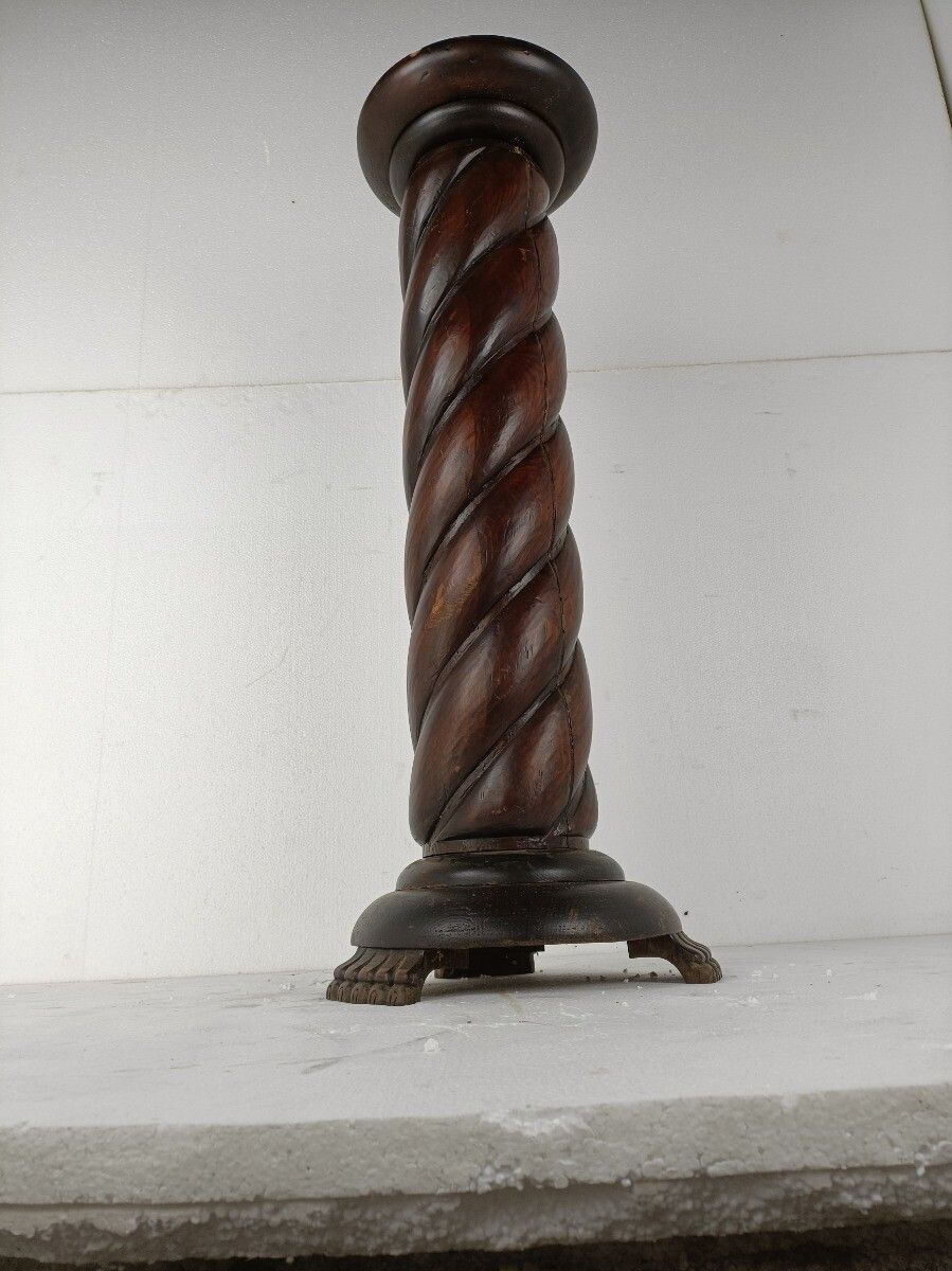 Large Hand Carved Wood Barley Twist  Farmhouse Country Barn Style T  Side Displa photo for sale