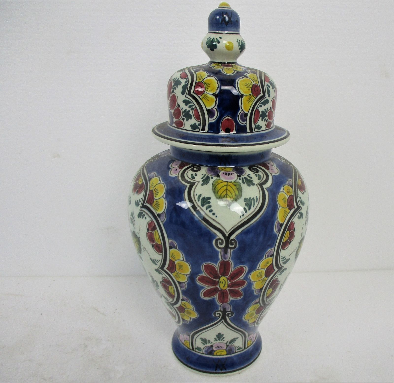 Vintage Polychrome Lidded Vase Urn Marked Regina Holland Hand Painted Beautiful photo 110.0