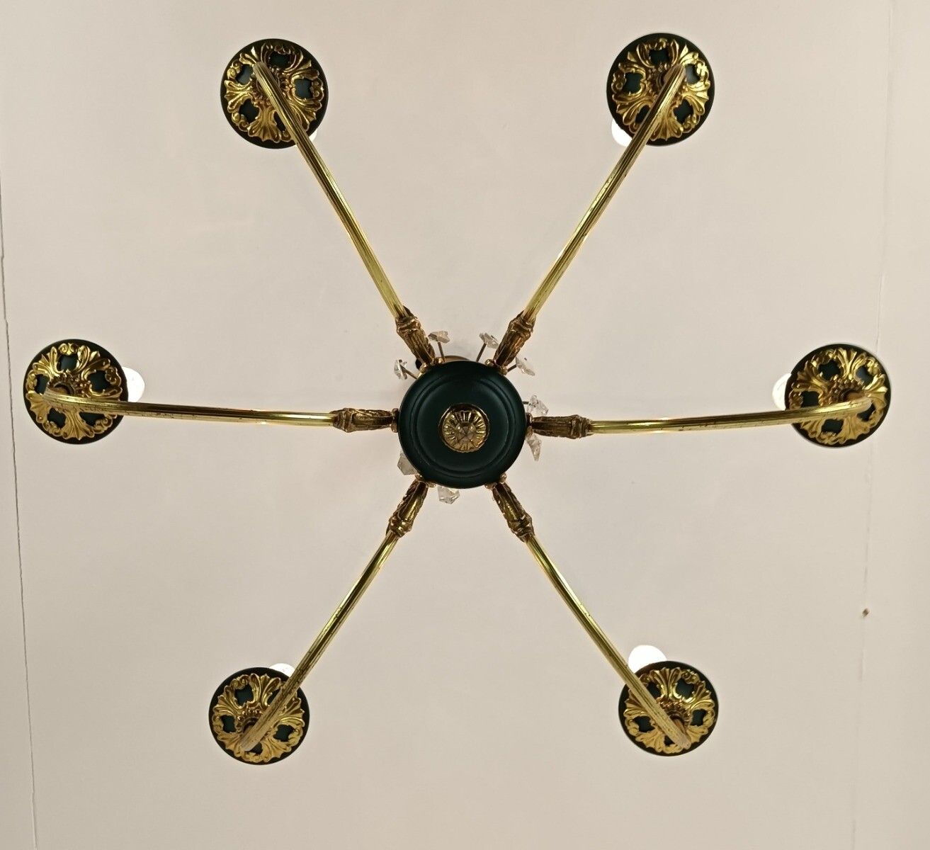 French Empire Pan Chandelier With Prisms 6 Lights Hollywood Regency Style Vintag photo vintage