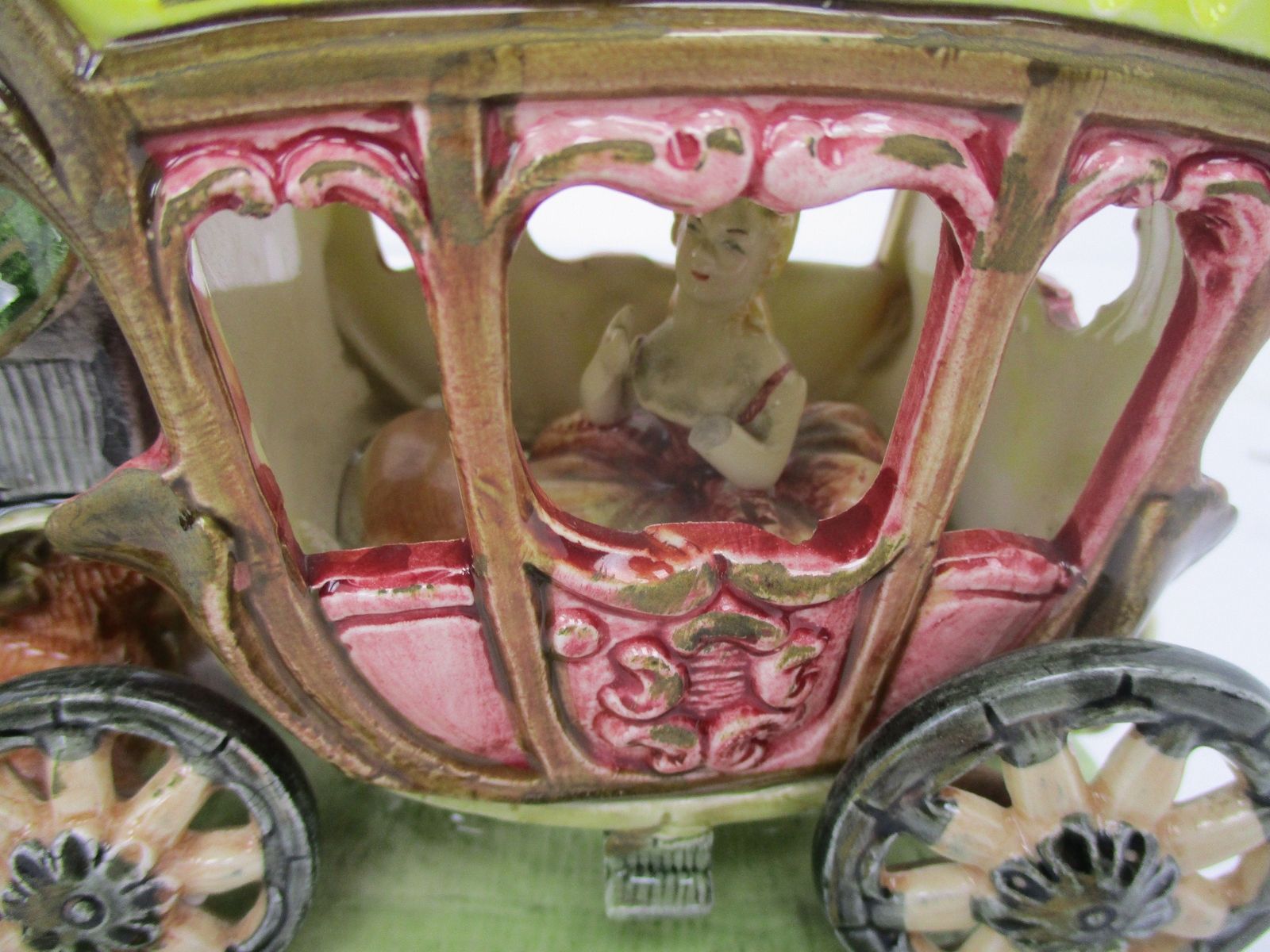 Porcelain Statue Figurine Victorian Lady In Carriage Driver Four Horses Beautifu photo furniture