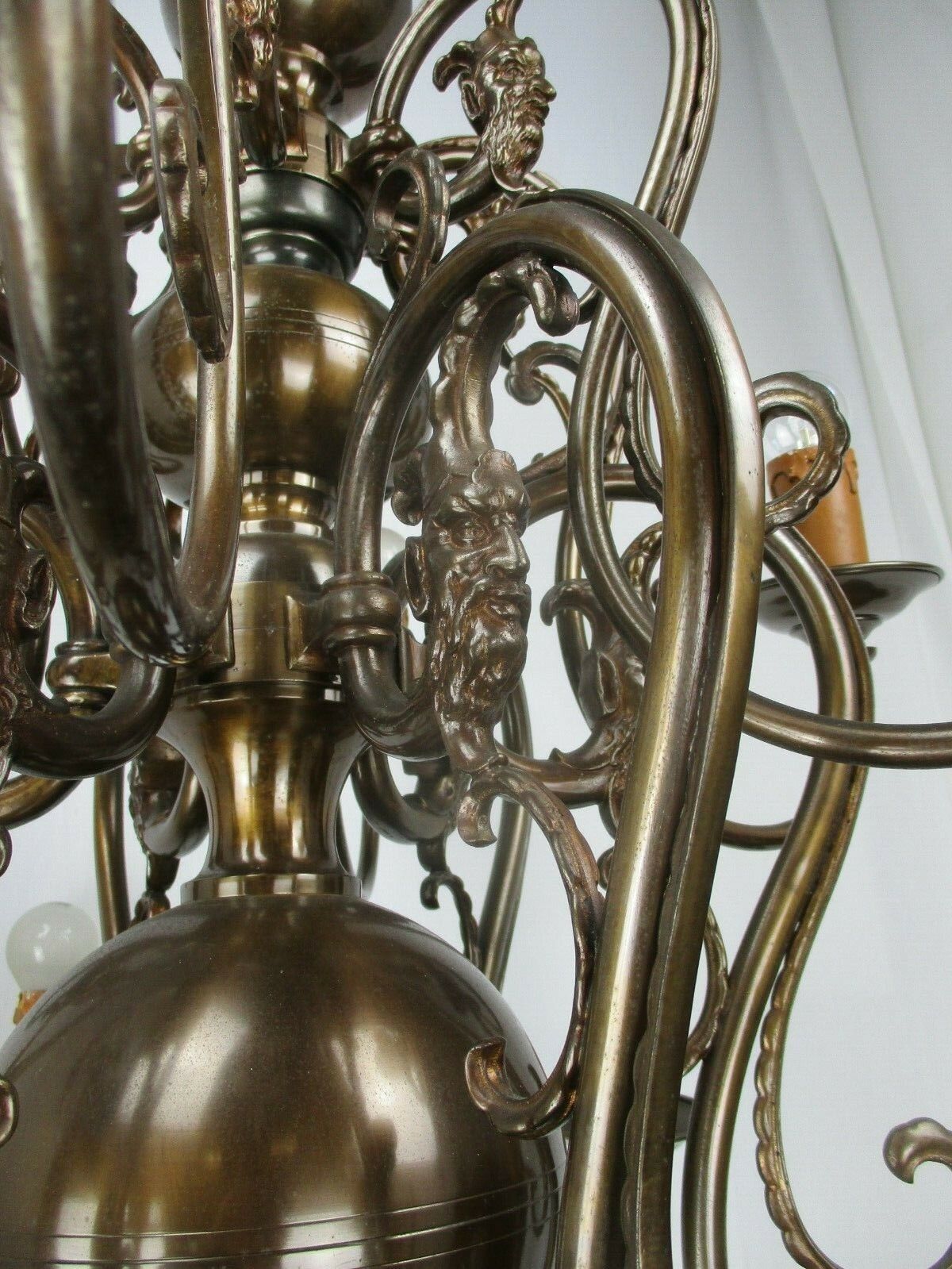 Lighting Huge Antique Flemish Double 12 Arms Castle Chandelier Eagle Jesters Gothic Brass photo