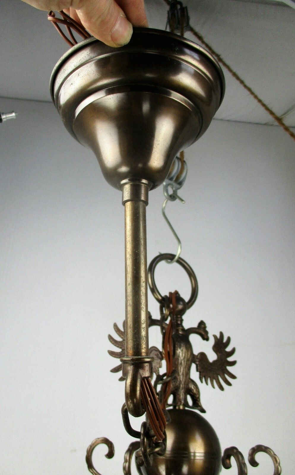 1410.0 Huge Antique Flemish Double 12 Arms Castle Chandelier Eagle Jesters Gothic Brass photo