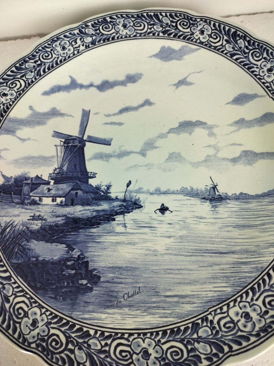 Boch Delft Blue Hand Painted Wall Charger Plate Blue White Royal Sphinx Maastric photo for sale