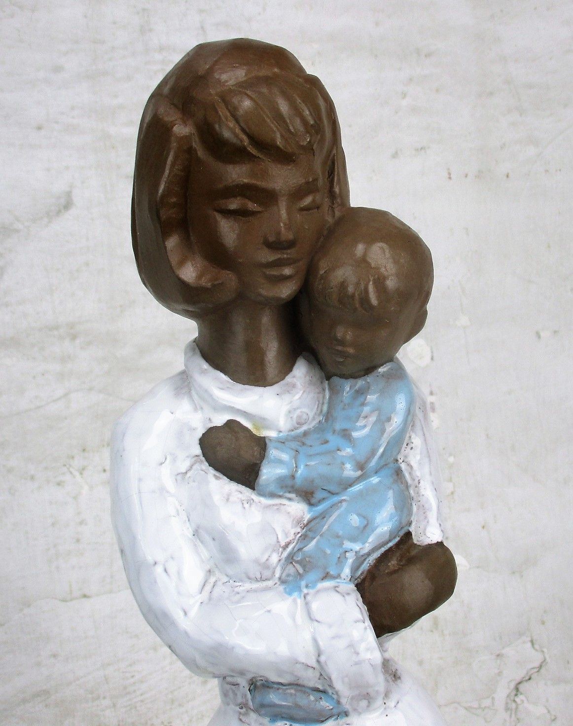 Large Glazed Ceramic Statue Virgin Mary Infant Child Mother And Child Polychrome photo furniture