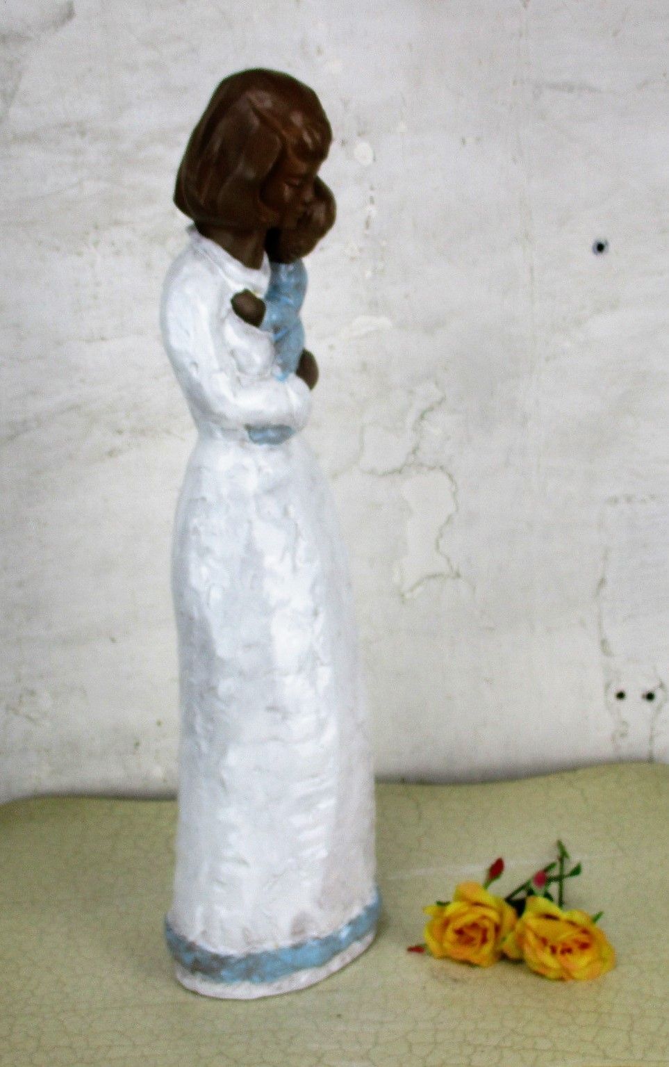 Large Glazed Ceramic Statue Virgin Mary Infant Child Mother And Child Polychrome photo for sale