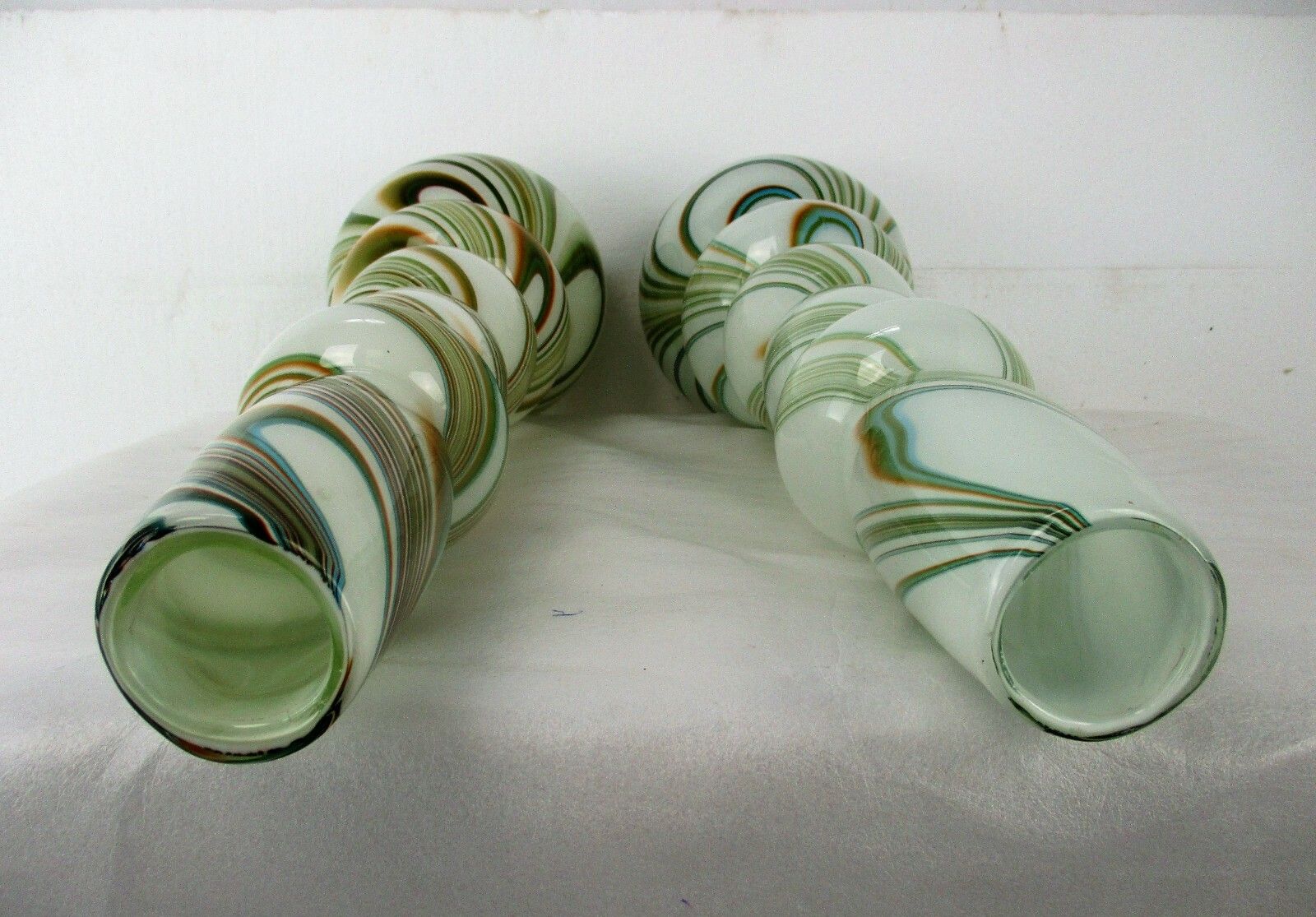 Pair Funky Cased Studio Art Glass Vases Abstract Waves Large Hooped Gorgeous photo vintage