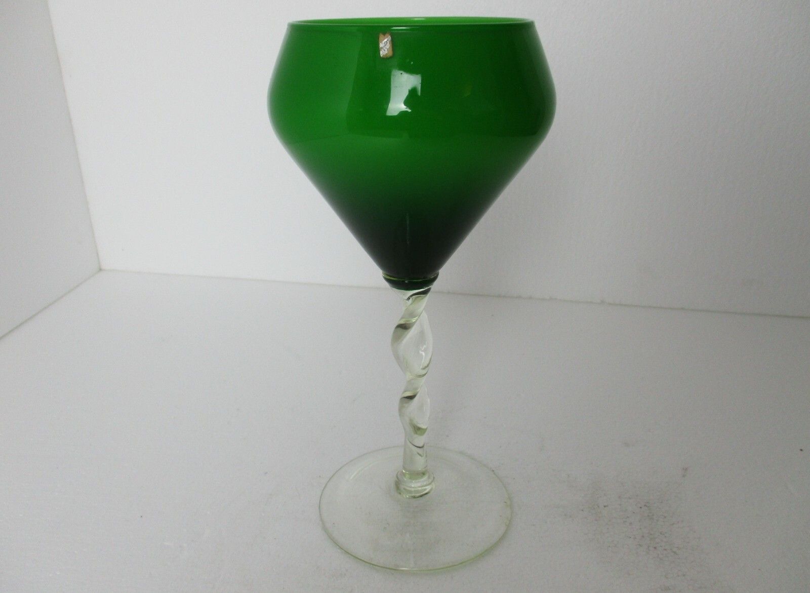 Green Large Glass Vase Goblet Jar Chalice Mid Century Modern Barley Twist Stem
