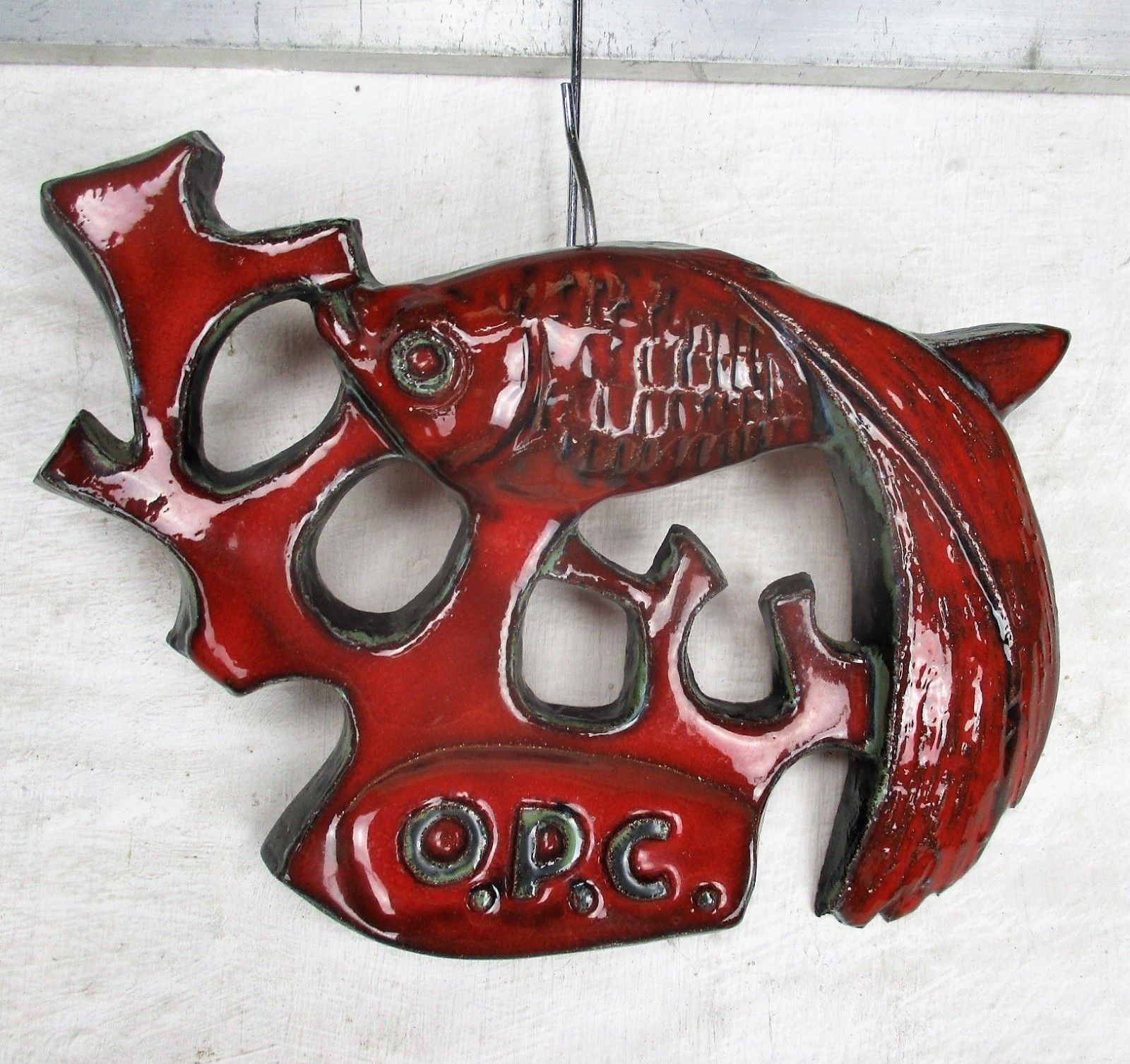 Red Wall Hanging Fish Modernist Art Ceramic Wall Plaque Era Amphora  Vandeweghe photo furniture