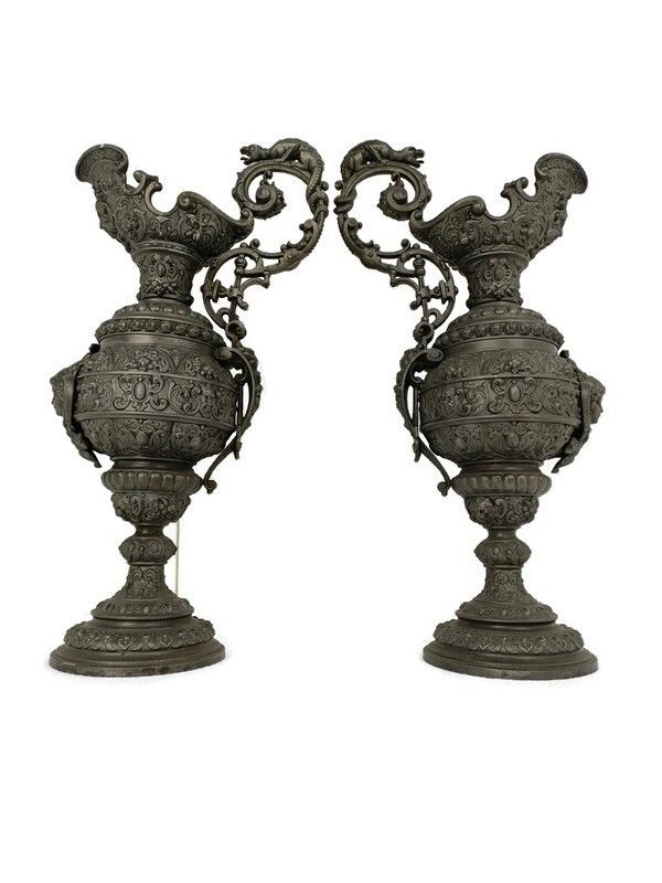 Couple Art Nouveau Jar Pitcher Spelter Art Work Mythology Dragons Medusa Htf