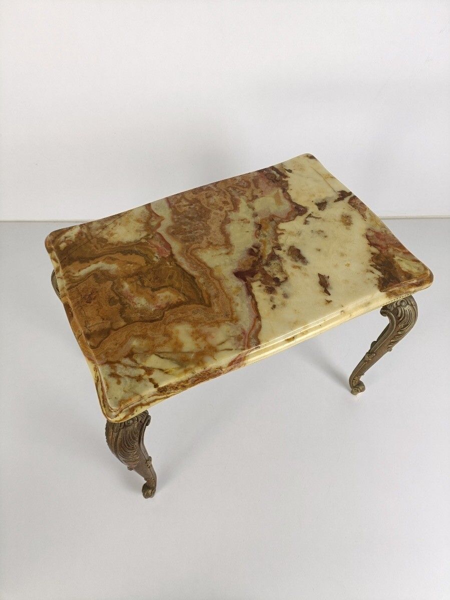 Modernist Hollywood Regency Side Occasional Coffee Wine Table Marble Top Brass O photo 283.0