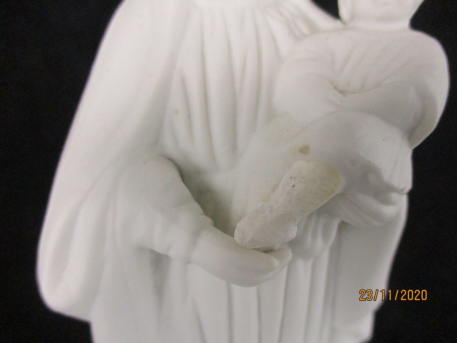 Antique Bisque Porcelain Statue Virgin Our Lady Mary Madonna With Infant Jesus G photo for sale