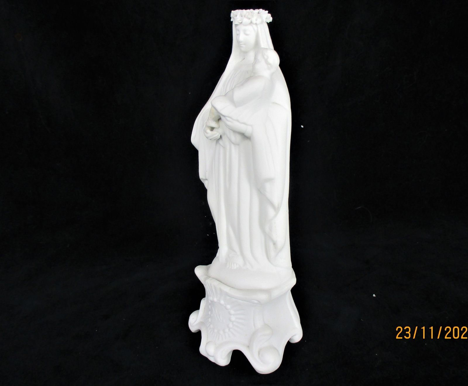 Antique Bisque Porcelain Statue Virgin Our Lady Mary Madonna With Infant Jesus G photo vinterior