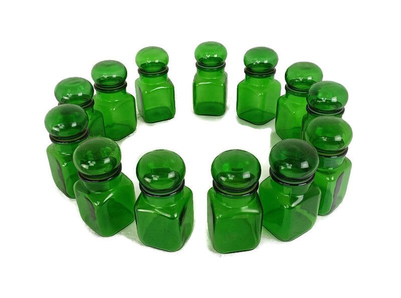 Apothecary Bottles, Pharmacy Bottles With Bubble Stopper, Set Of 13 Emerald Gree