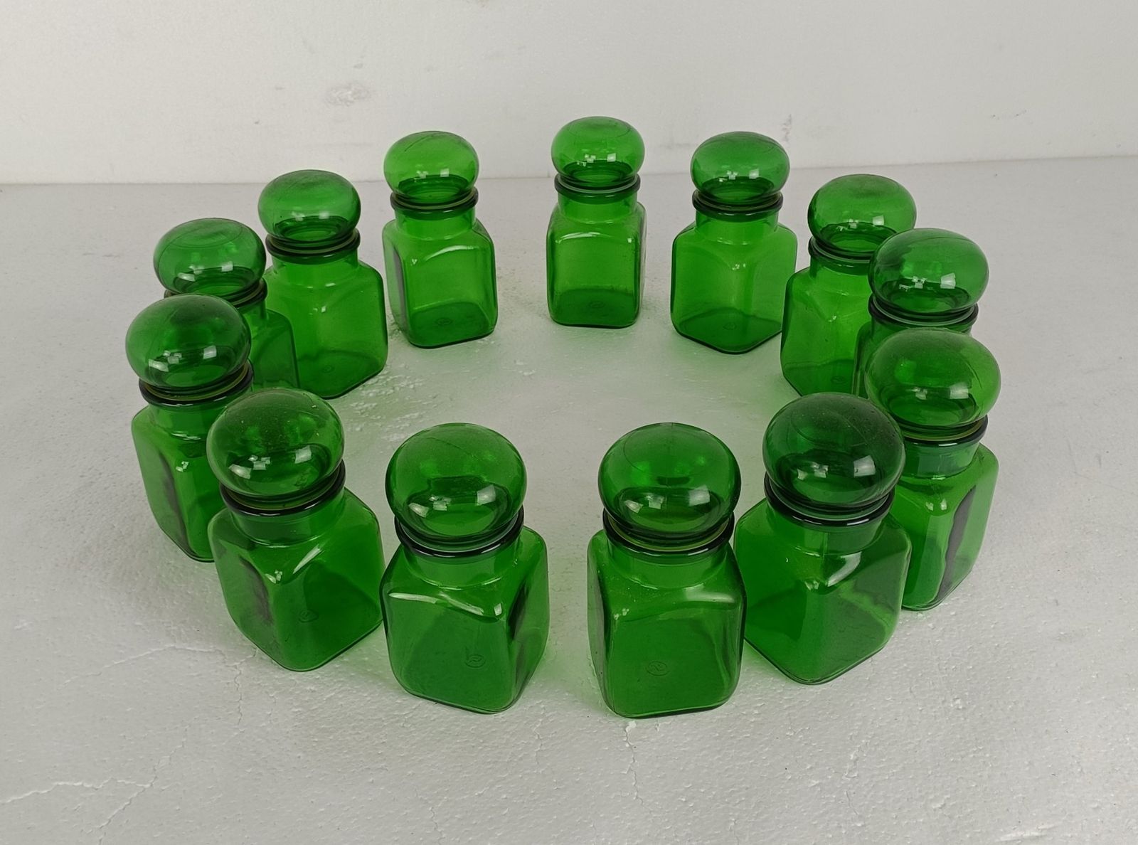 photo furniture Apothecary Bottles, Pharmacy Bottles With Bubble Stopper, Set Of 13 Emerald Gree