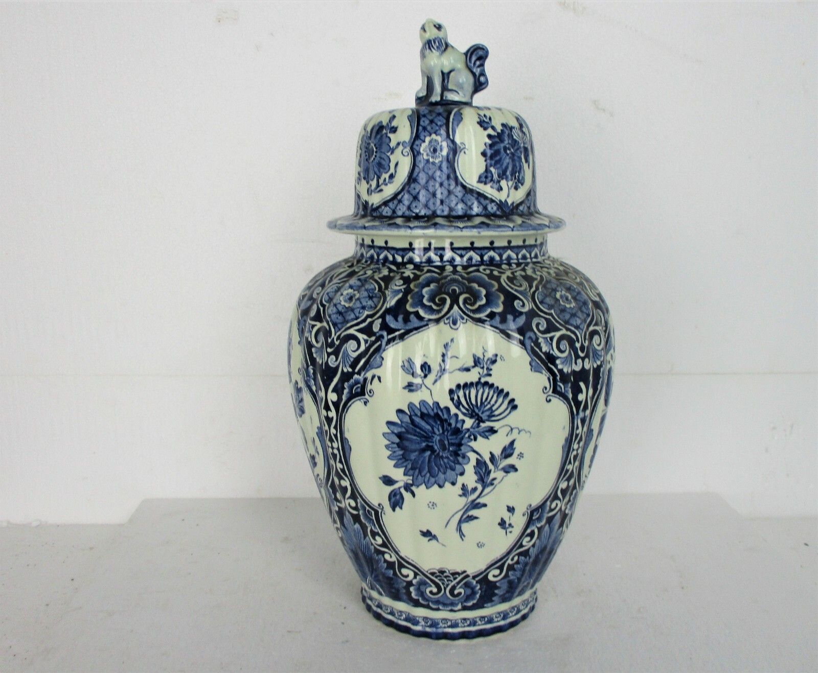 Large Royal Sphinx Maastricht Delft Vase Urn Marked Blue White Foo Dog 18.11" photo furniture
