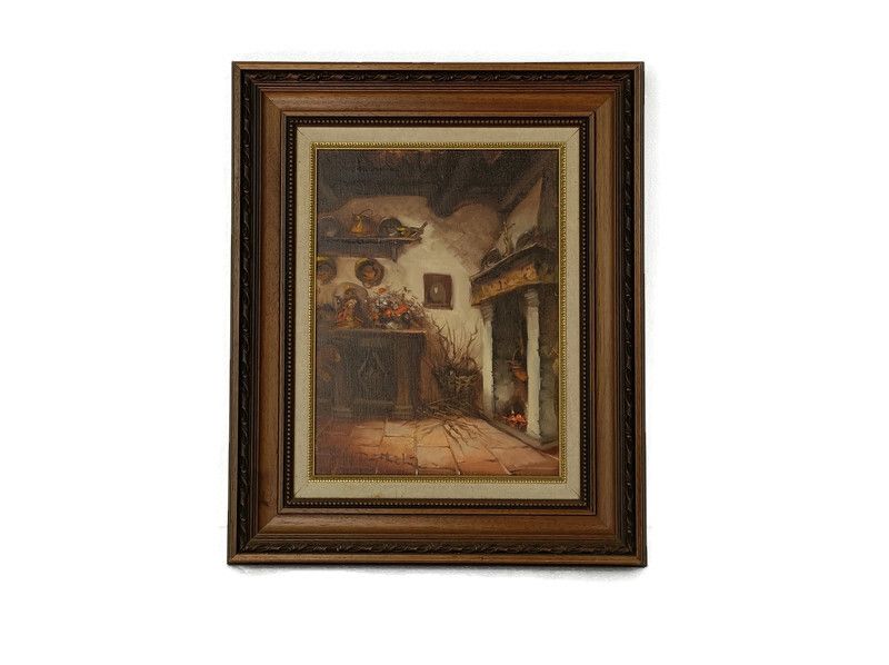 Oil Painting On Canvas Signed Framed Wood Interior Barn House Gorgeous