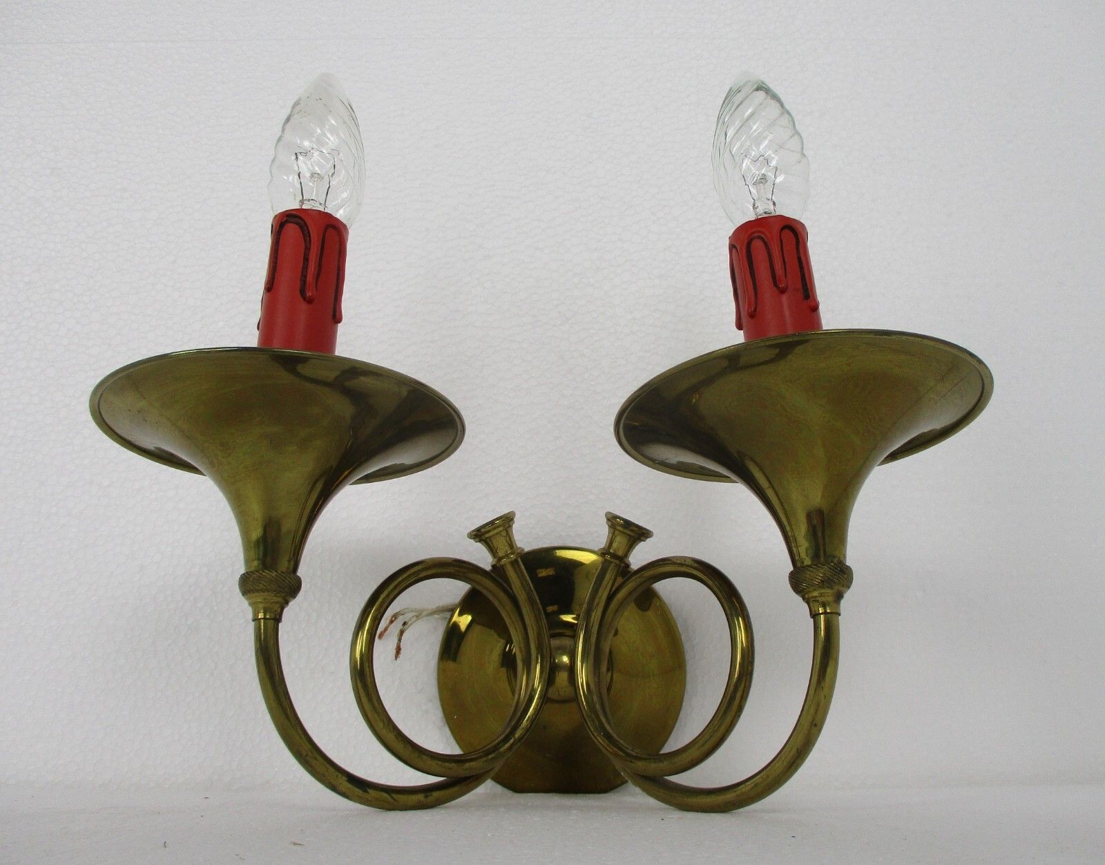 photo furniture Trumpet Chandelier + Trumpet Wall Sconce Brass  4 Arms Hollywood Regency Set