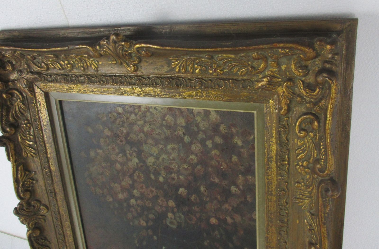 Oil Painting On Canvas  Gorgeous Wooden Frame Still Life Flowers Vase Signed E photo buy