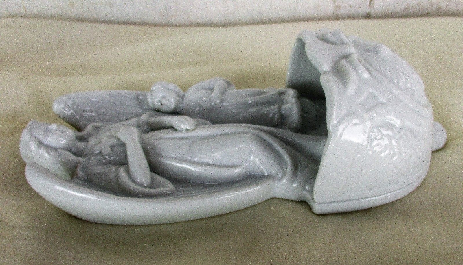 Large Antique French Holy Water Font Bisque Angel Infant Jesus Collector Htf photo 112.0