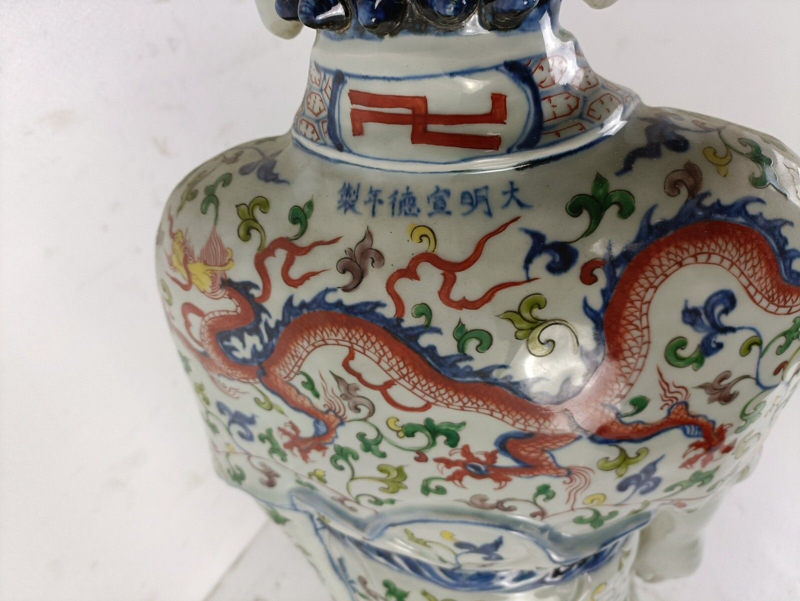 photo for sale Xl Statue Porcelain Buddha Prosperity  Vintage Gorgeous Polychrome
