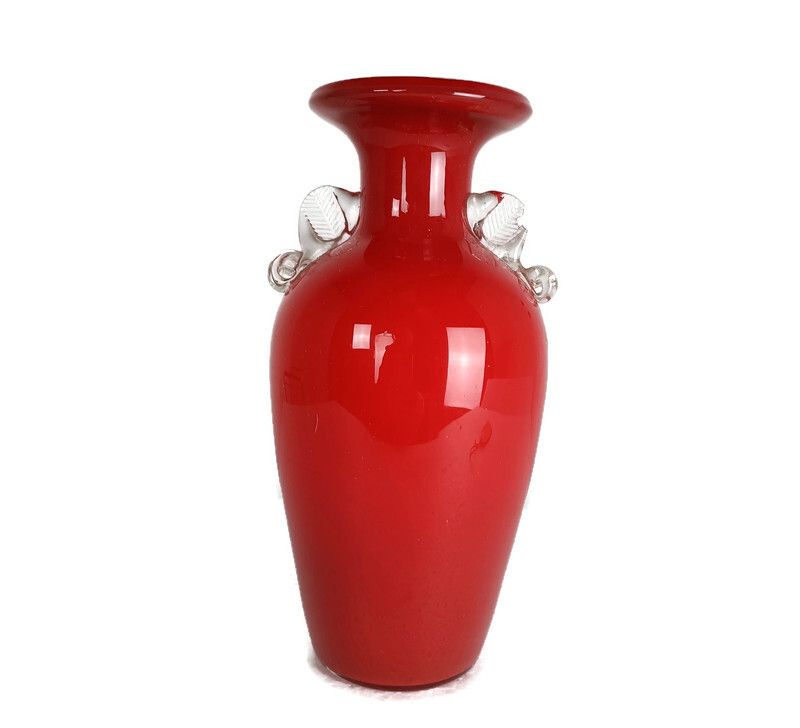 Vintage Red Clear Glass Vase Bohemian Opaline Lovely