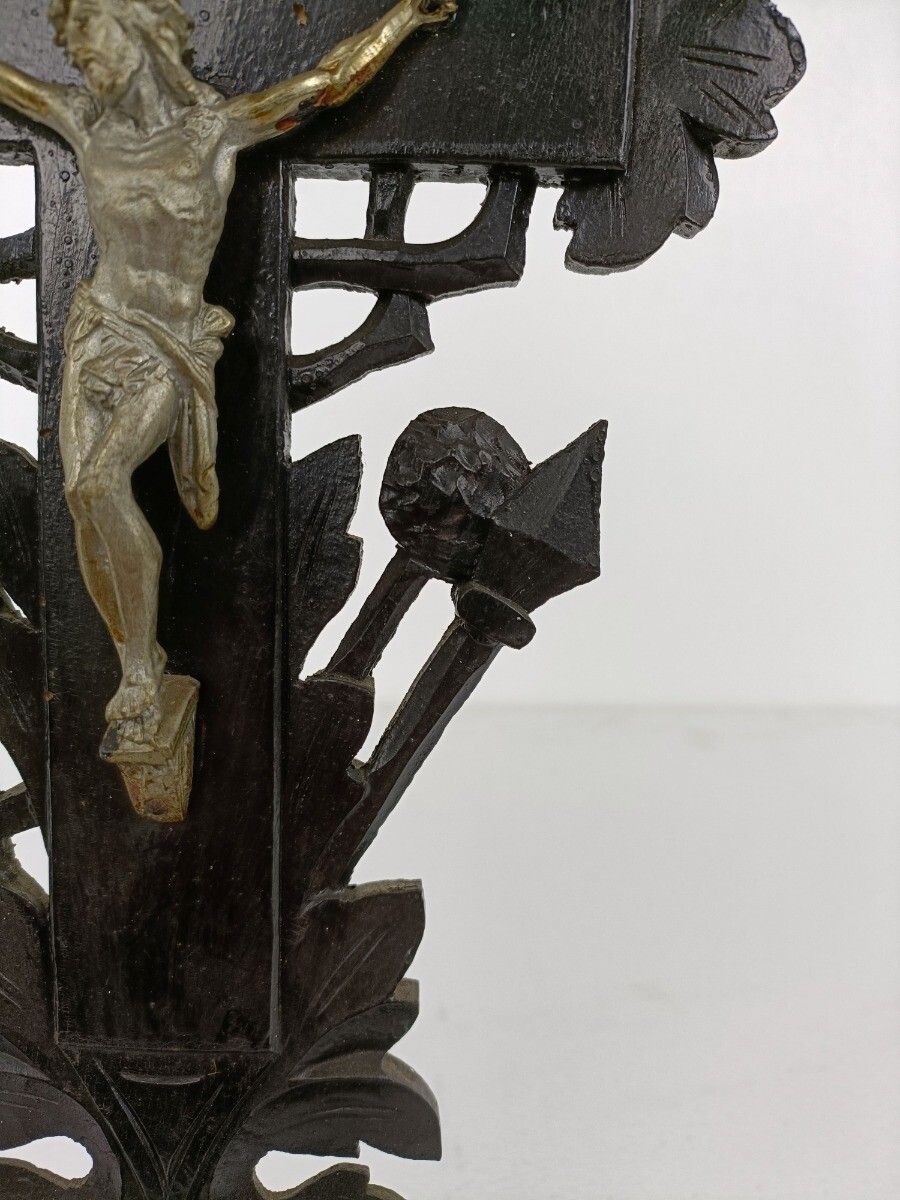Antique Standing Crucifix  Cross  Wood Spelter Corpus Christi Hand Carved  Tools photo buy