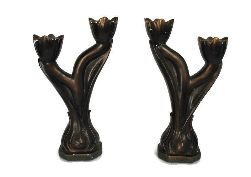 Couple Pair Double Candle Holders Candle Sticks Candelabra Plaster Art Deco Arno