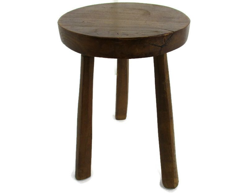 Antique  Hand Carved Wood Tripod Milking Stool Pedestal  Plant Bonsai Table