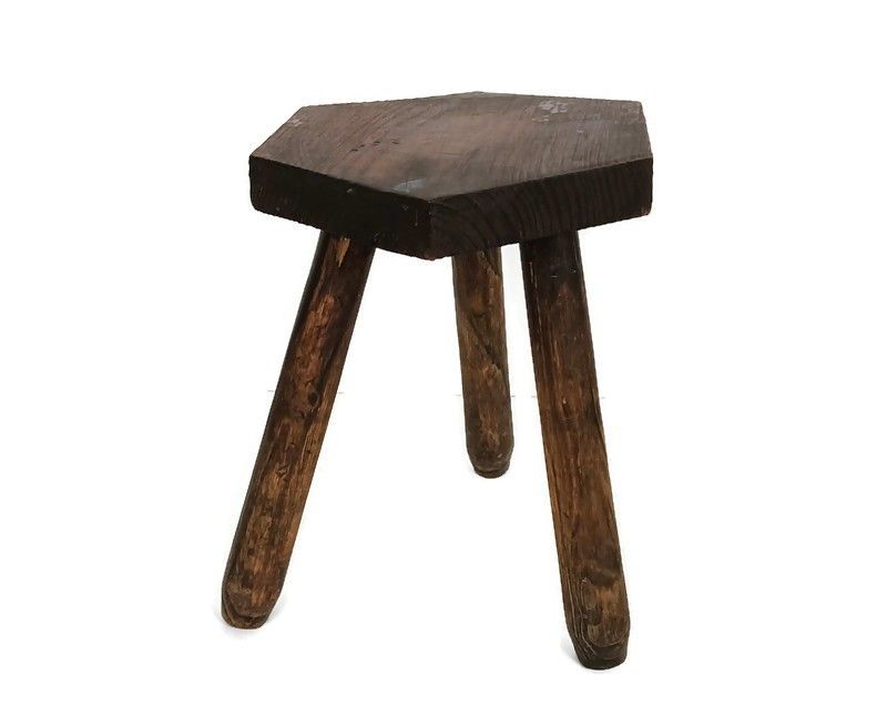 Milking Stool Carved Wood Vintage Side Table Plant Stand Pedestal Barn Farmhou