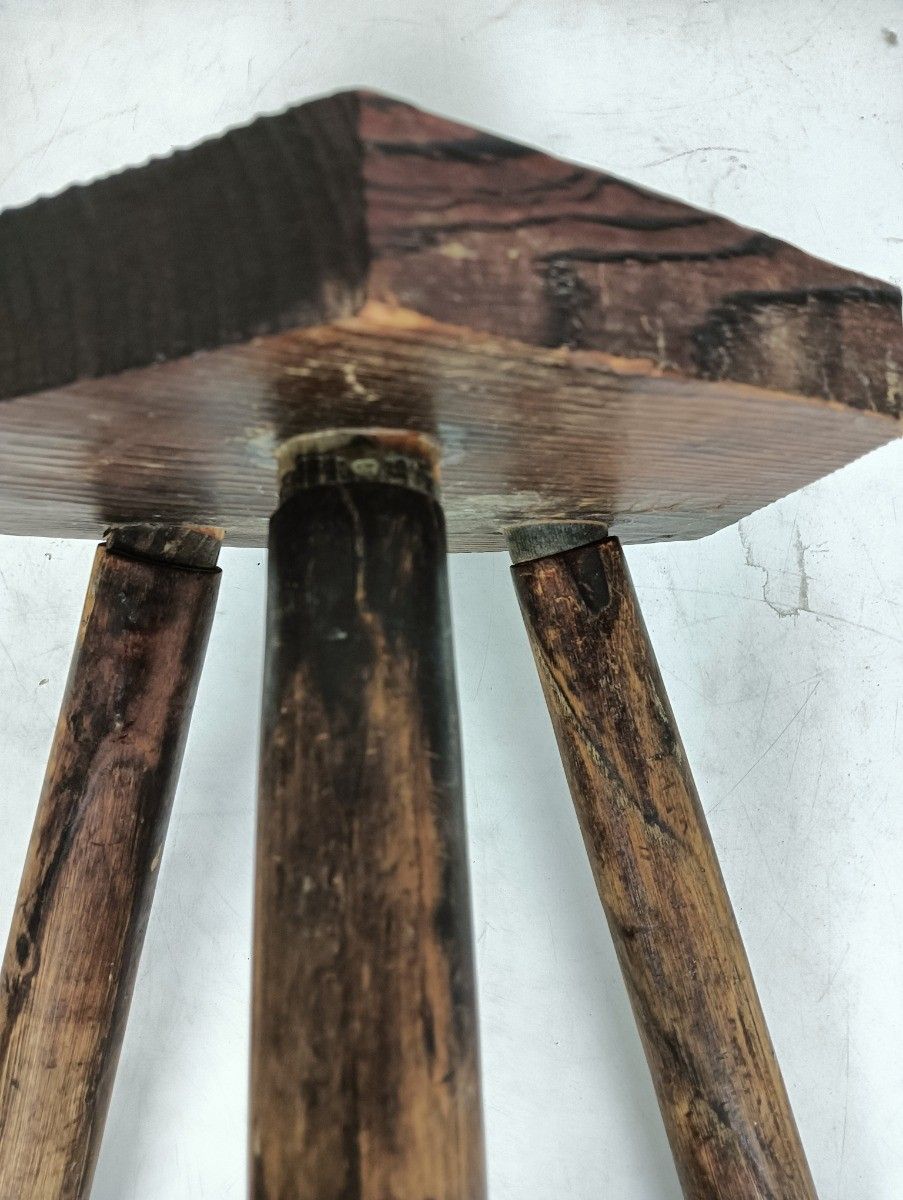 Milking Stool Carved Wood Vintage Side Table Plant Stand Pedestal Barn Farmhou photo buy