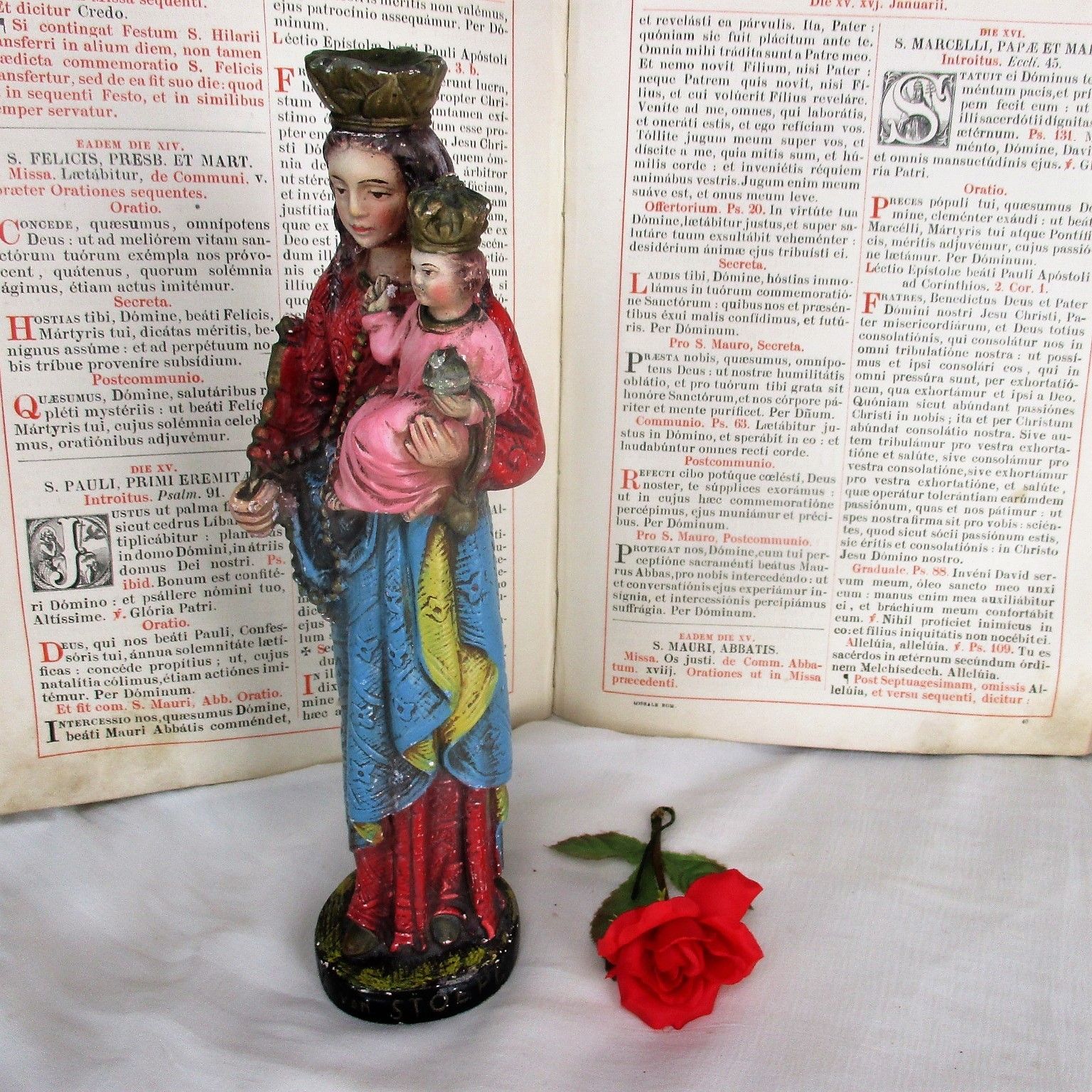 Statue Our Lady Of Stoepe Infant Child Plaster Polychrome Collector  Htf 11.41" photo for sale